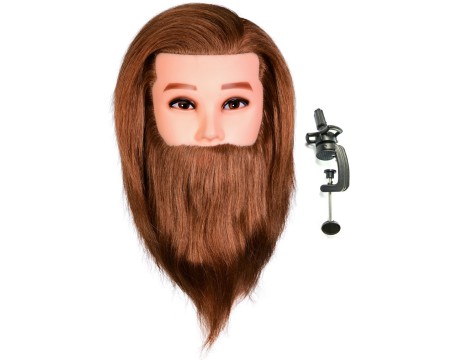 Hlava mužská kadeřnická James Brown s vousy 40cm přírodní vlasy s držadlem