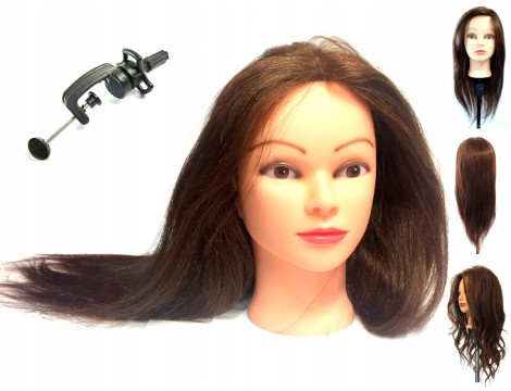 Hlava dámská cvičná hlava kadeřnická 55cm přírodní vlasy s držadlem