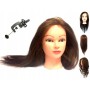 Hlava dámská cvičná hlava kadeřnická 55cm přírodní vlasy s držadlem