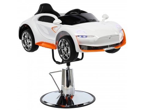 Kadeřnické dětské křeslo autíčko 5219-A-WHITE hydraulické otočné do kadeřnického salonu kadeřnické křeslo