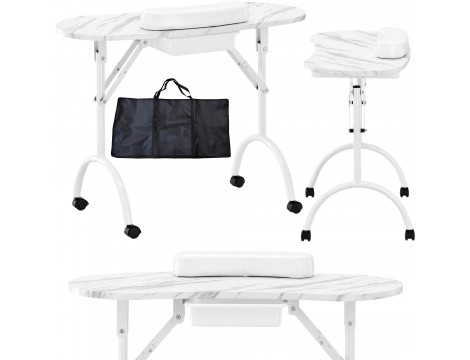 Skládací kosmetický stolek na manikúru mobilní bílý MT-017F-WHITE