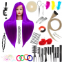 Cvičná hlava Ilsa Purple 80 cm, termální vlasy + rukojeť, kadeřnická česací hlava, cvičební hlava