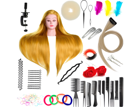 Cvičná hlava Ilsa Blond 90 cm, termální vlasy + rukojeť, kadeřnická česací hlava, cvičební hlava