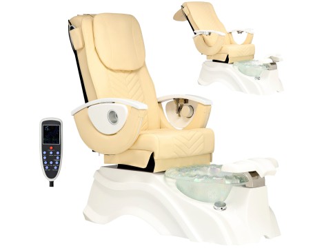 Elektrické kosmetické křeslo s masáží pro pedikúru nohou v lázeňských salonech krémový