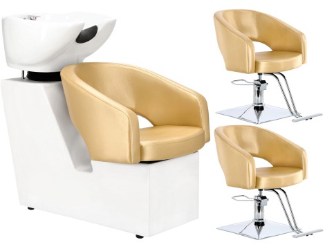 Sada zlaté podložky Greta Barber Washer a 2 x Barber Chair Hydraulická otočná podnožka pro pračku v kadeřnictví Pohyblivé kování keramické mísy Baterie Sluchátko