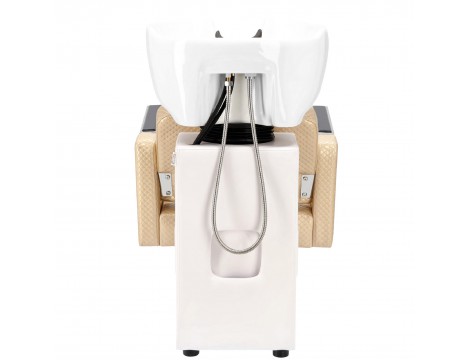 Tomas Set kadeřnická mycí stanice a 2 x kadeřnické křeslo hydraulická otočná podnožka pro kadeřnický salon myčka pohyblivá keramická mísa armatury baterie sluchátko - 8