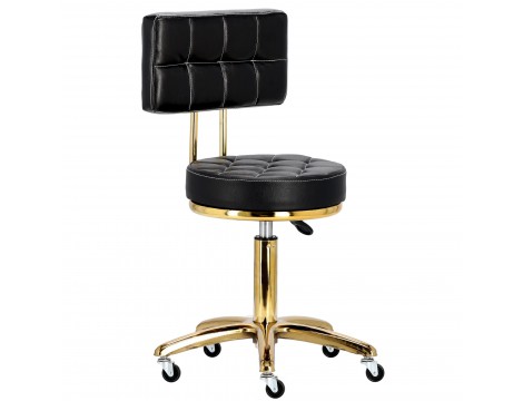 Kosmetický taburet s opěrkou, černý otočný kadeřnický židle do salonu. - 2