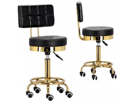 Kosmetický taburet s opěrkou, černý otočný kadeřnický židle do salonu.