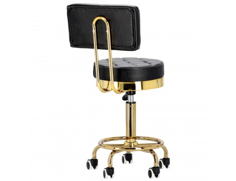 Kosmetický taburet s opěrkou, černý otočný kadeřnický židle do salonu. - 4