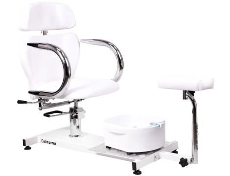 Kosmetická pedikúrní židle Prestiž s naklápěním a nožním masážérem do spa salónu, bílá